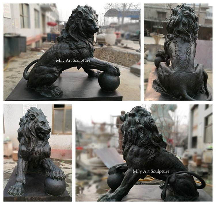 finished bronze lion statues