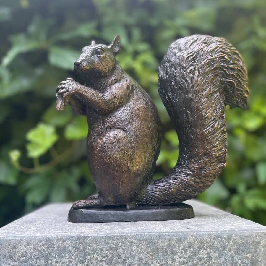 bronze squirrel garden statue