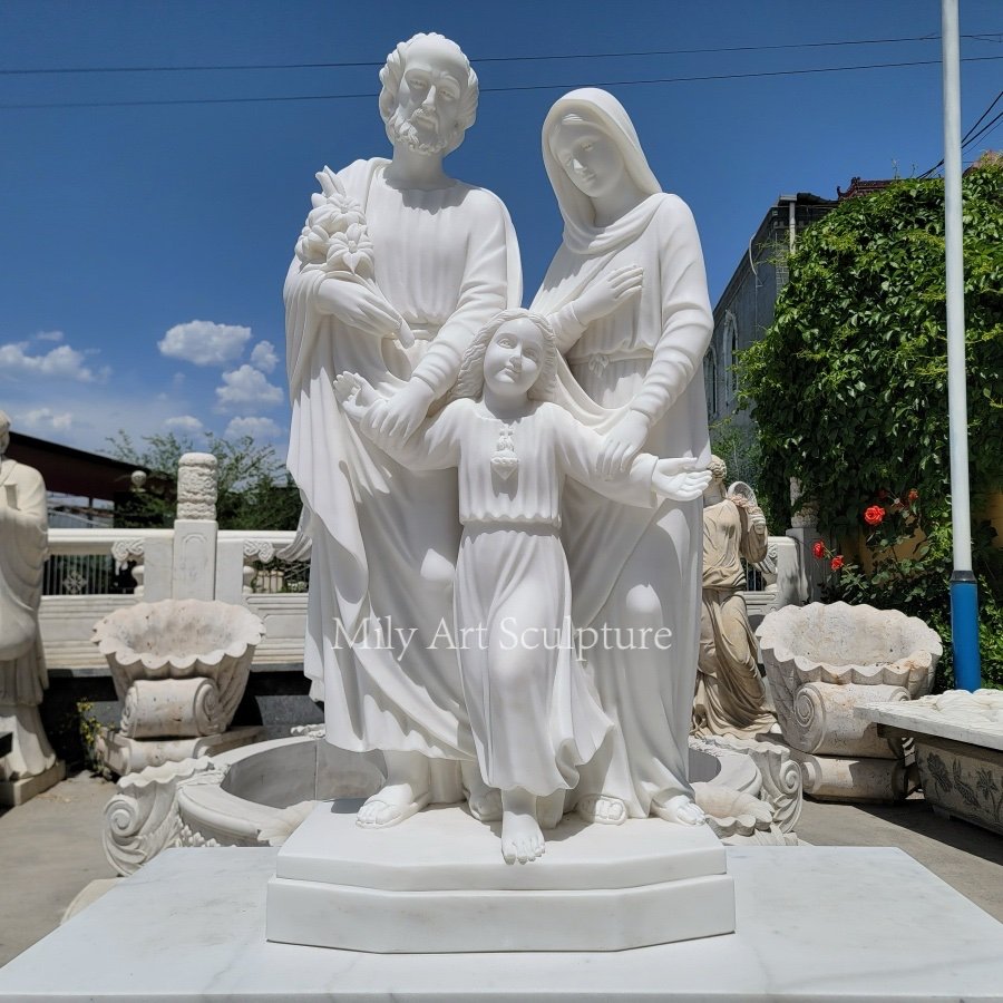 natural white marble hand carving holy family statue for sale mlms 229