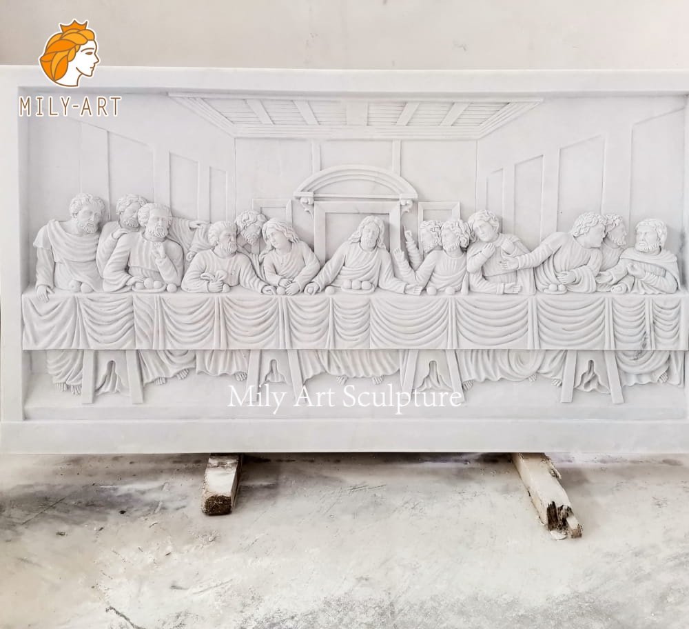hand carved marble last supper sculpture wall art mlms 231