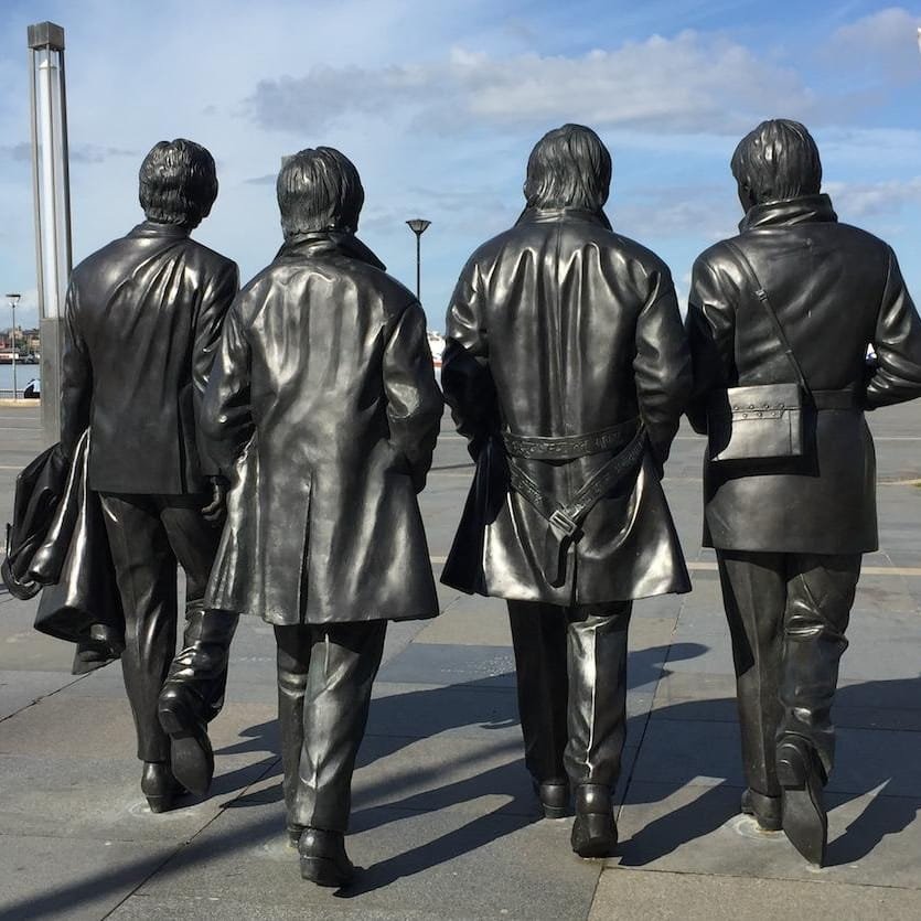 famous bronze statue of the beatles at pier head in liverpool mlbs 155