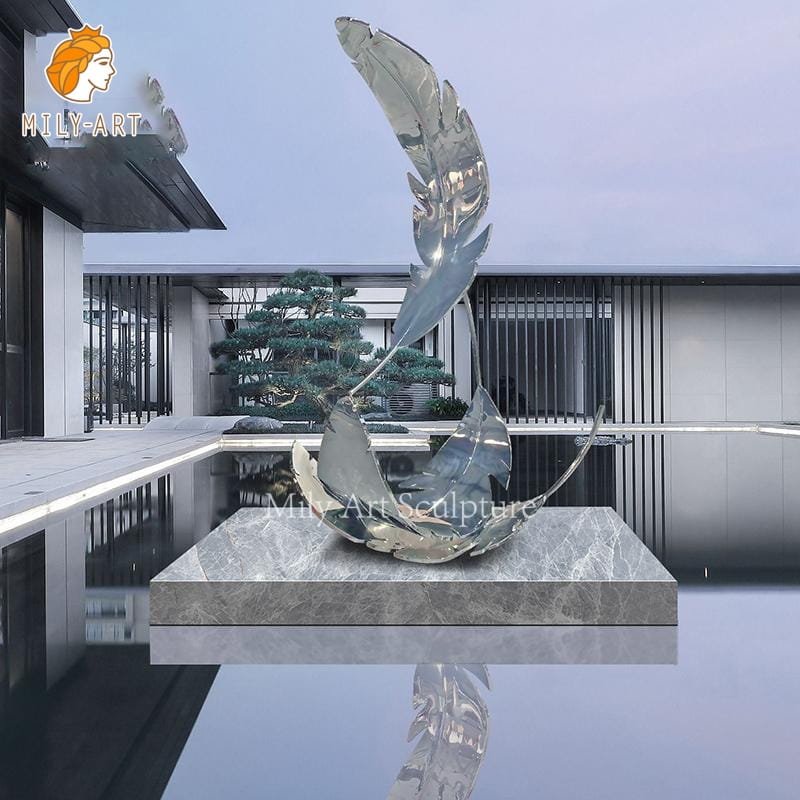 large modern outdoor stainless steel feather statue mlss 110