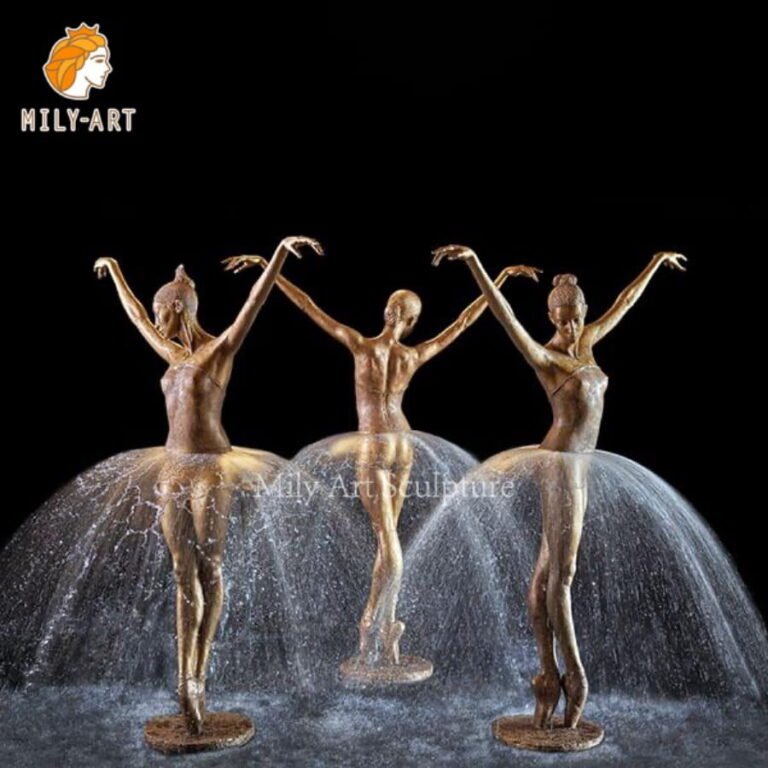 Bronze ballerina fountain with water forming the skirt