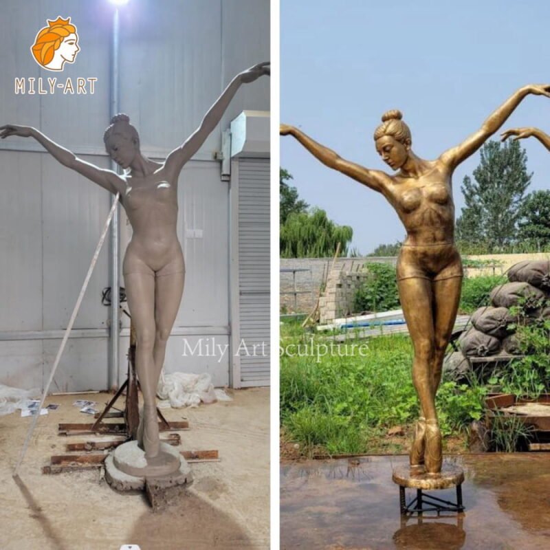 garden bronze ballerina ballet dancing girl statue water fountain mlbs 163