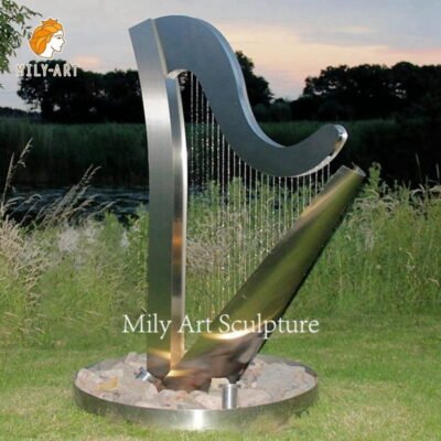 large modern stainless steel harp water fountain mlss 112