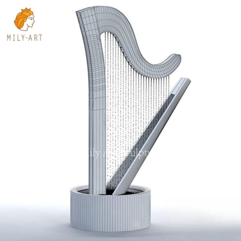 large modern stainless steel metal harp water fountain mlss 112