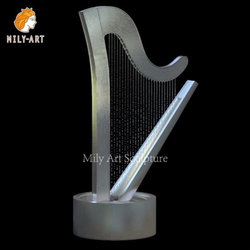 large modern stainless steel metal harp water fountain mlss 112