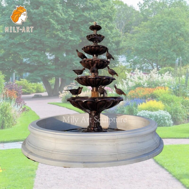 garden bronze bird sculpture fountain with marble pool mlbs 164