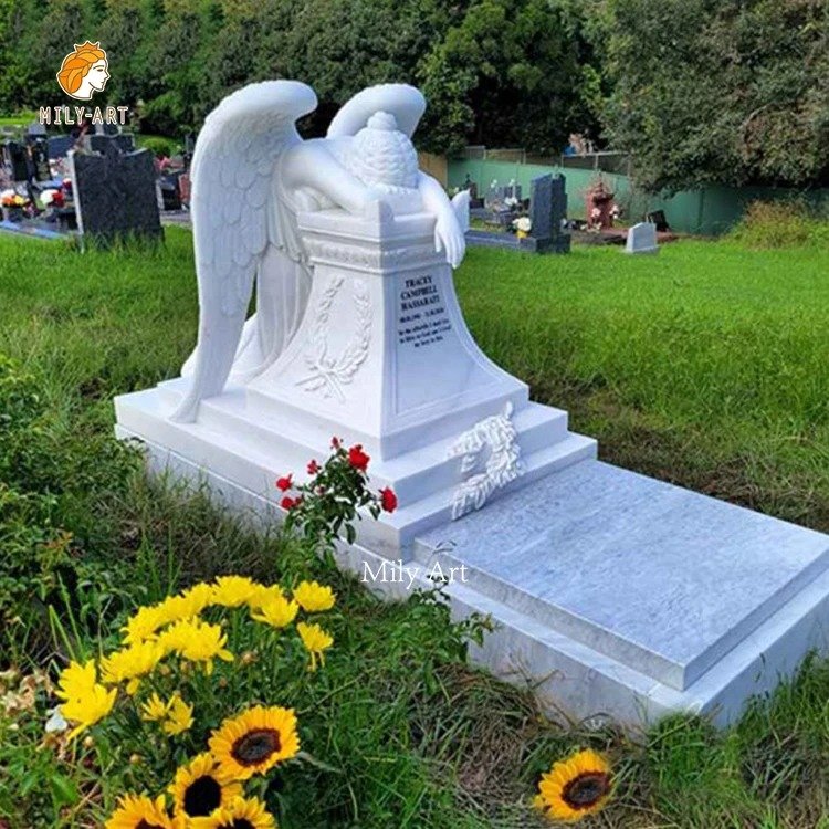 immaculately hand carved marble weeping angel memorial statue mlms 080