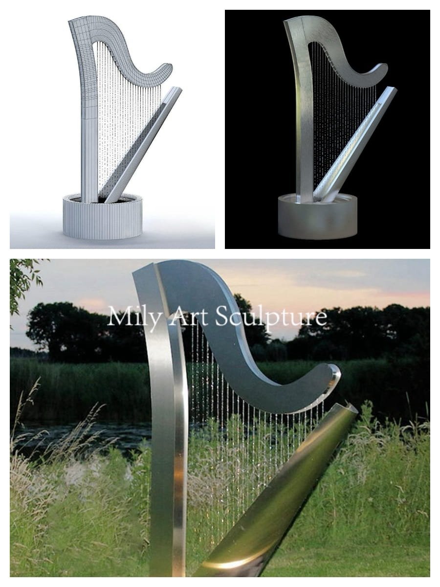 large modern stainless steel harp water fountain mlss 112