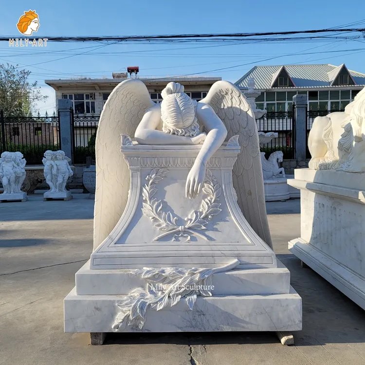 immaculately hand carved marble weeping angel memorial statue mlms 080