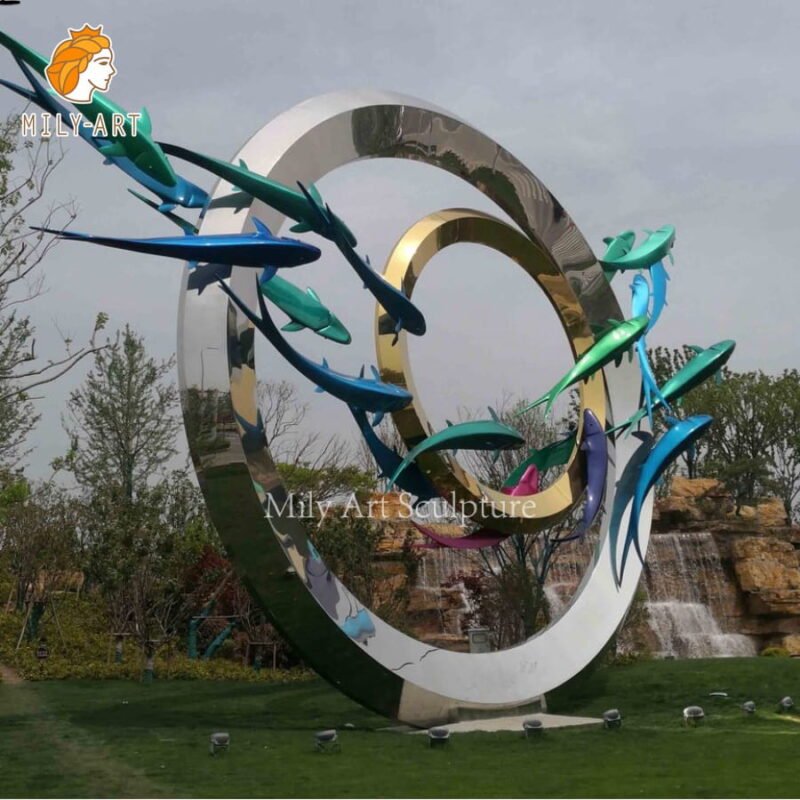 large mirror stainless steel fish sculpture mlss 114