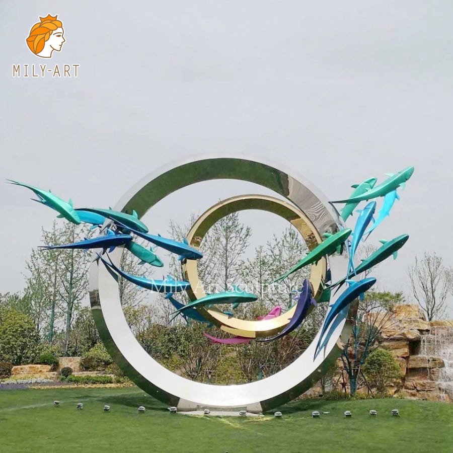 large mirror stainless steel fish sculpture mlss 114