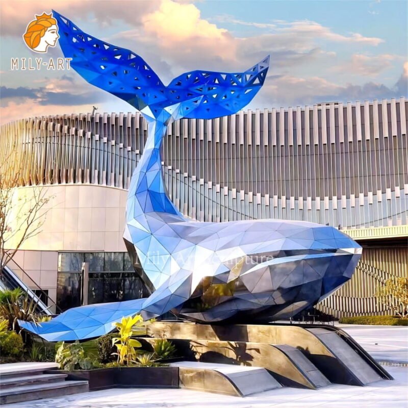 modern metal geometric whale sculpture mlss 119