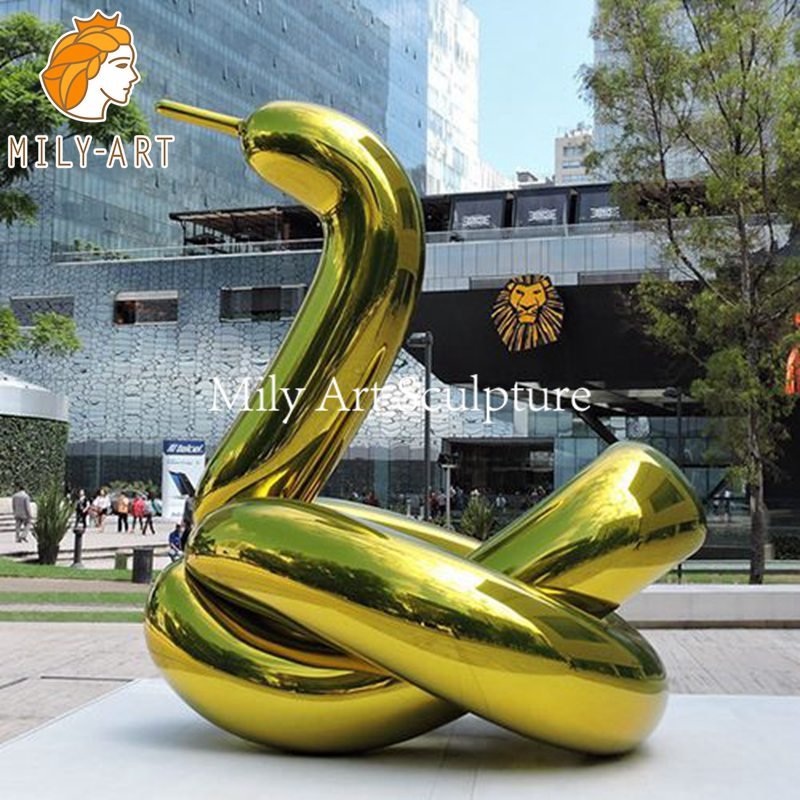golden large stainless steel balloon swan jeff koons sculpture mlss 123