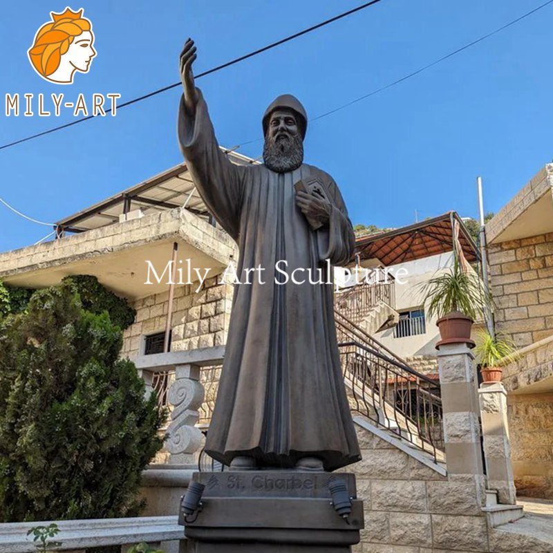 Outdoor Life Size Bronze St Charbel Statue for Sale (1)