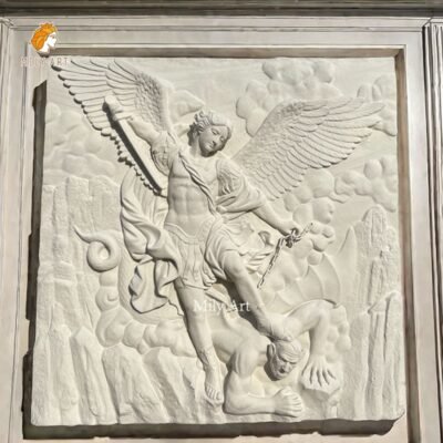 hand carved marble saint michael the archangel relief for church mlms 269