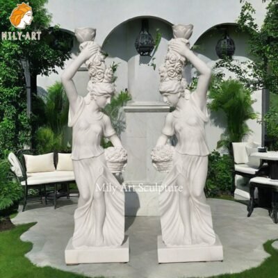 Figural Female Marble Lamp Post for Yard Decor