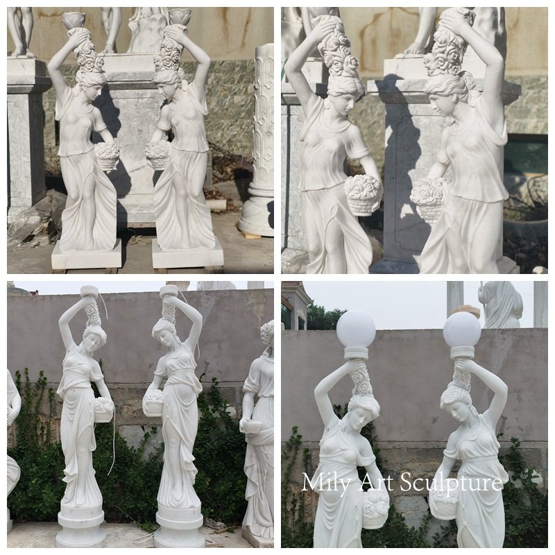 Figural Female Marble Lamp Post Details