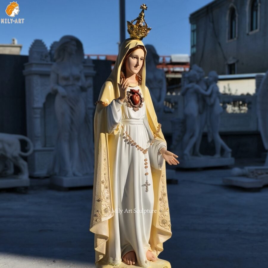 Multicolored Marble Our Lady of Fatima Statue Side Detail