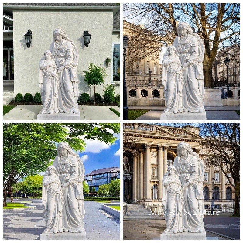 Outdoor Marble St Anne and Mary Statue Application Scenes