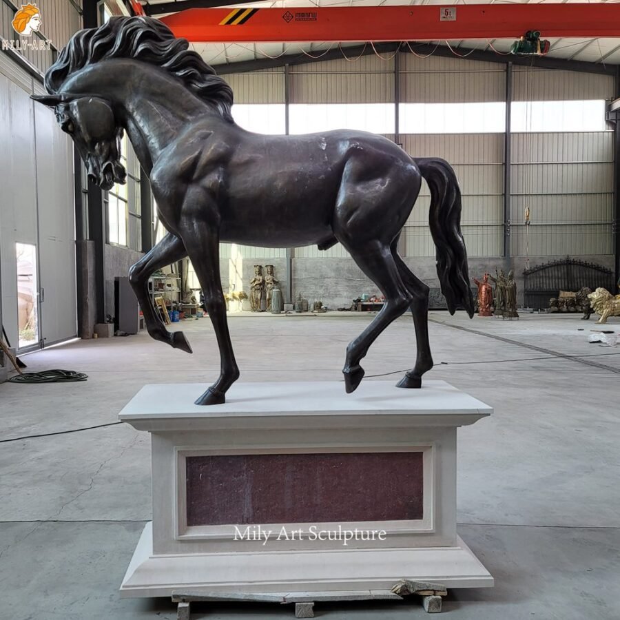 Life Size Brown Bronze Morgan Horse Sculpture with Marble Base