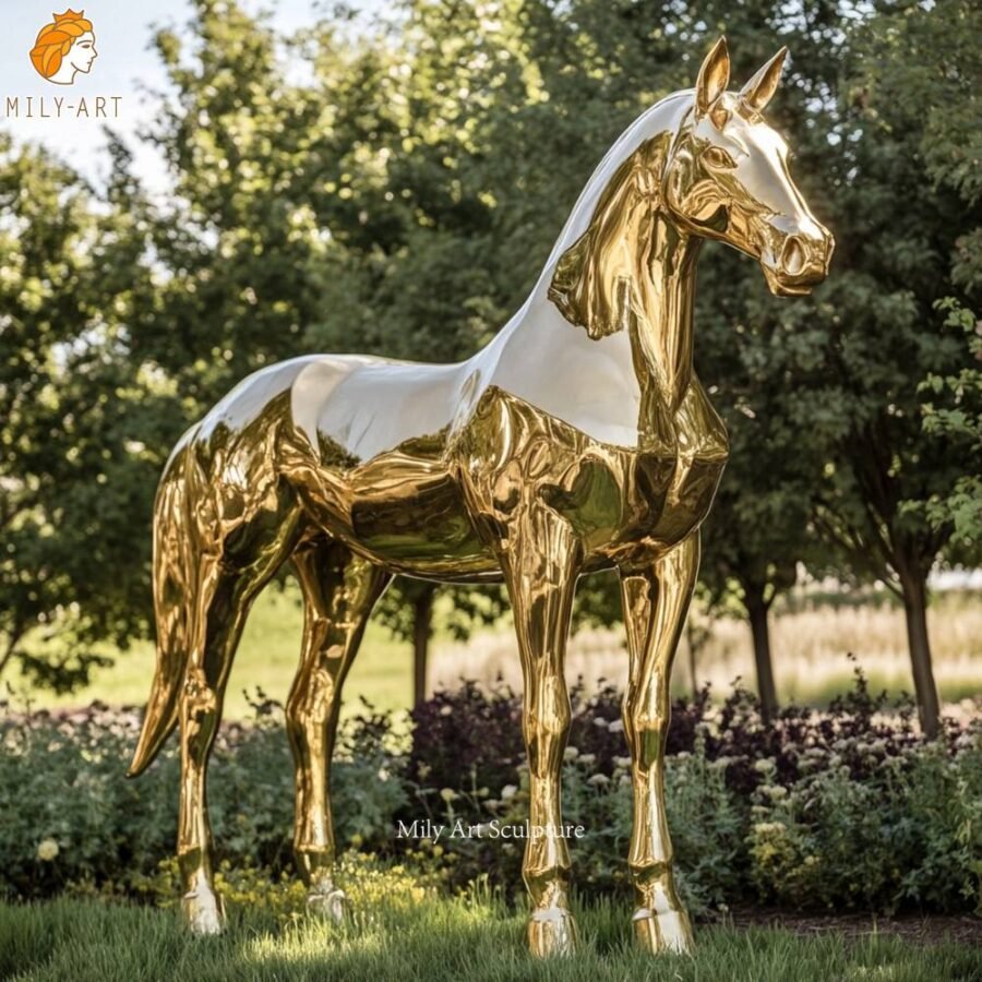 Life Size Golden Brass Horse Statue for Outdoor Decor