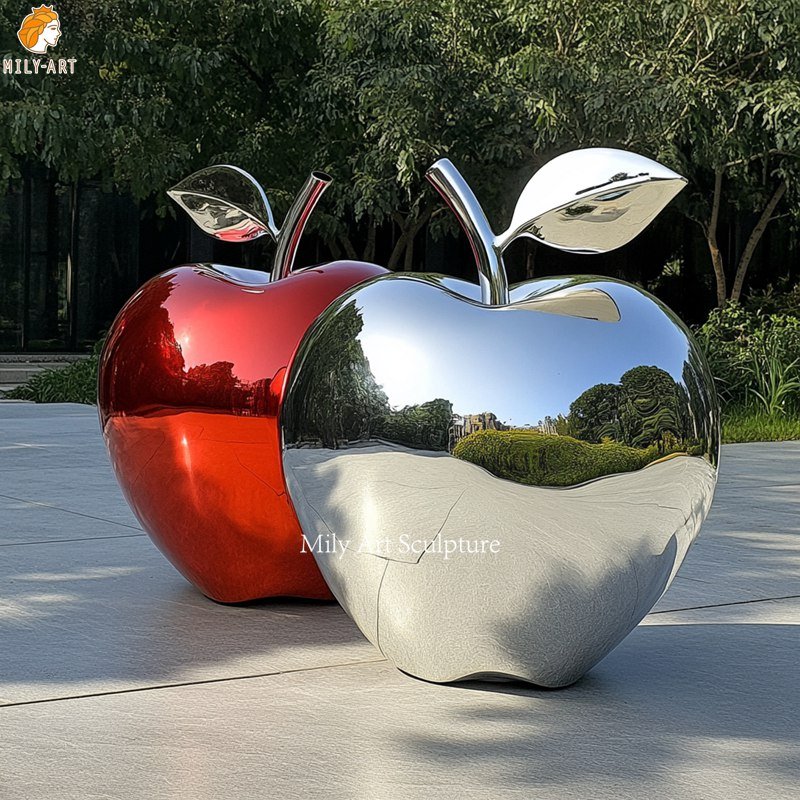 Modern Stainless Steel Metal Apple Sculpture