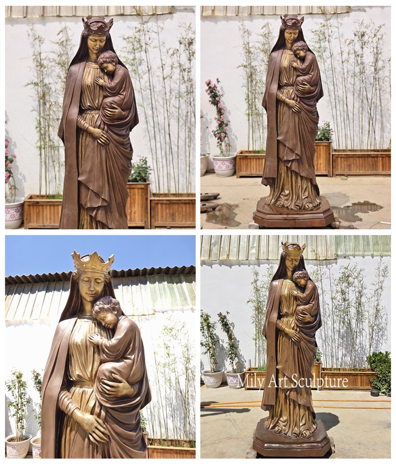 Life Size Bronze Mother Mary and Baby Jesus Statue Details