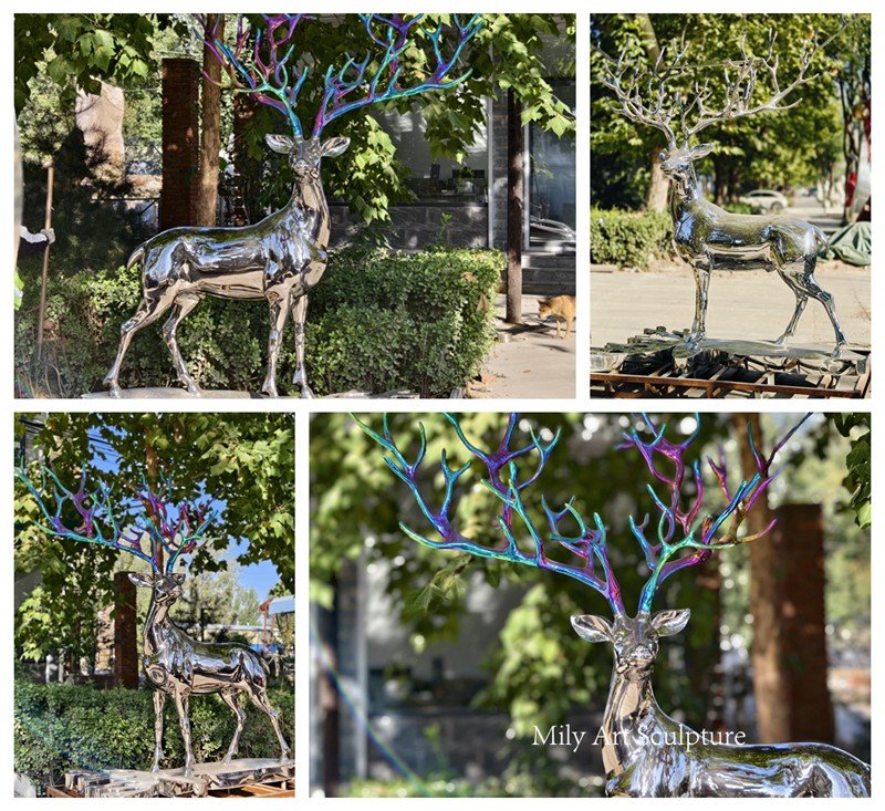 Outdoor Life Size Abstract Stainless Steel Deer Statue Details