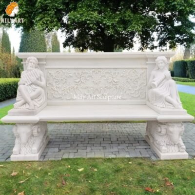 Outdoor Decor Carved White Marble Garden Bench