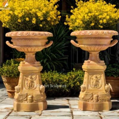 Classic Custom Antique Marble Planter with Cherub Statues for Garden Decor
