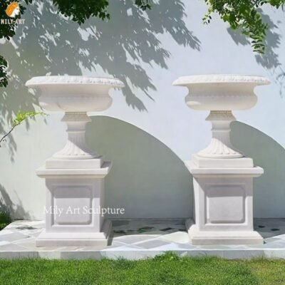 Large Classic Marble Urn and Pedestal for Outdoor Decor