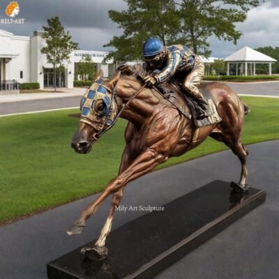 Life Size Brown Bronze Statue of Secretariat for Outdoor Decor