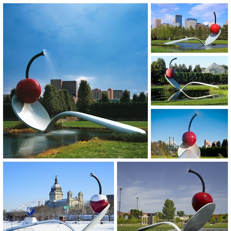 Metal Minneapolis Spoon and Cherry Statue Details