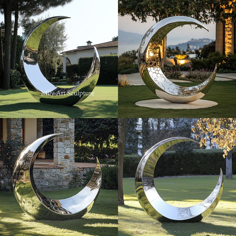 Stunning Polished Stainless Steel Half Moon Sculpture Application Scenes