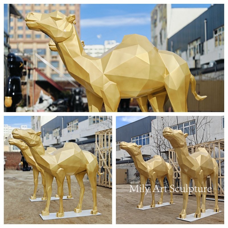 Custom Gold Geometric Metal Camel Statue Details