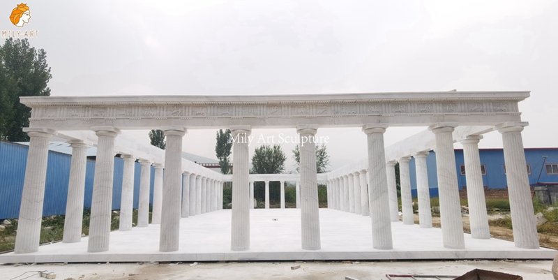 Hand Carved Natural Marble Parthenon Front View from Mily Factory