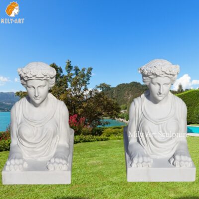 Marble Sphinx Statue Mythological Woman Egyptian Lawn Decor