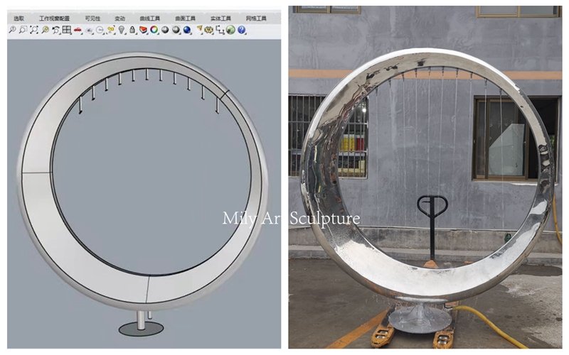 Mirrored Circular Stainless Steel Fountain from Mily Factory