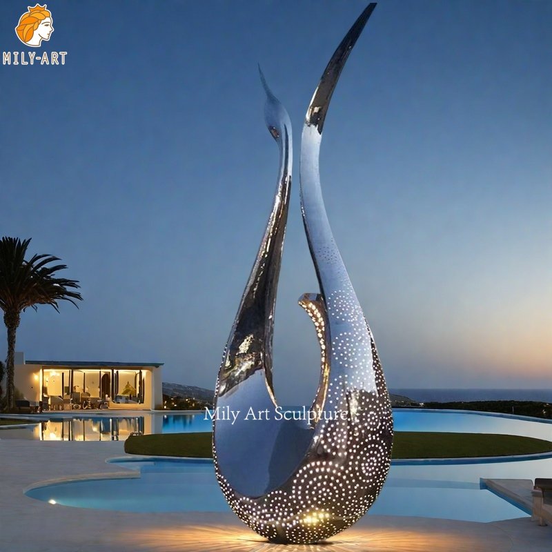 Stainless Steel Abstract Swan Sculpture for Outdoor Decor