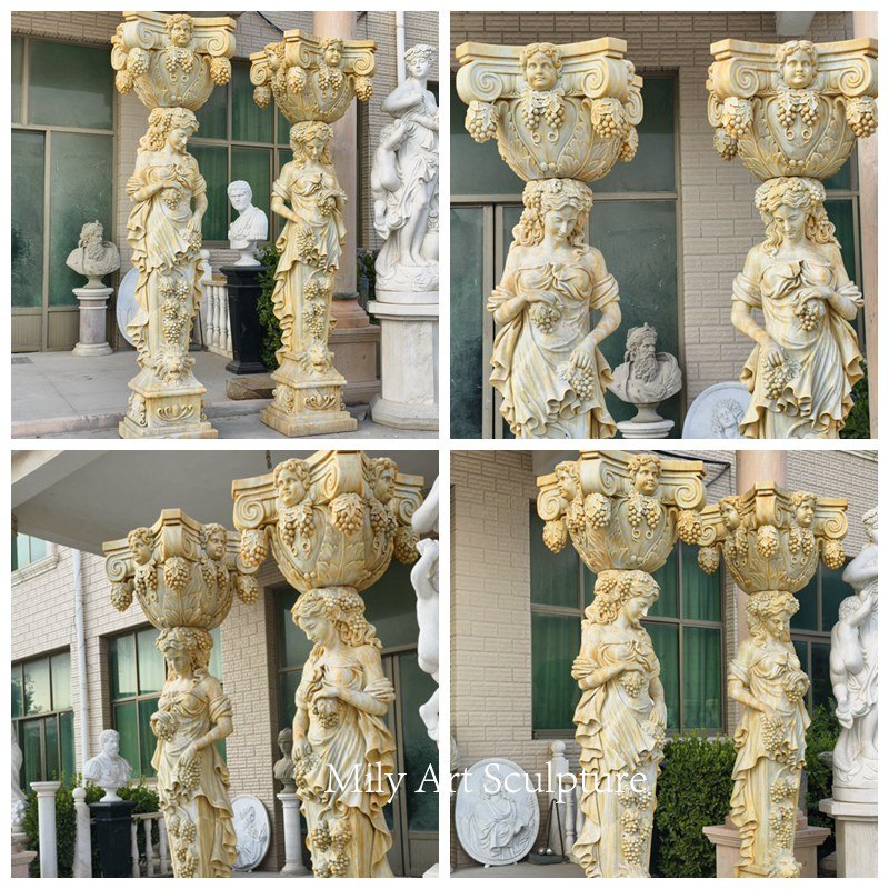 Antique Beige Marble Lady Statue Column for Front Porch Details