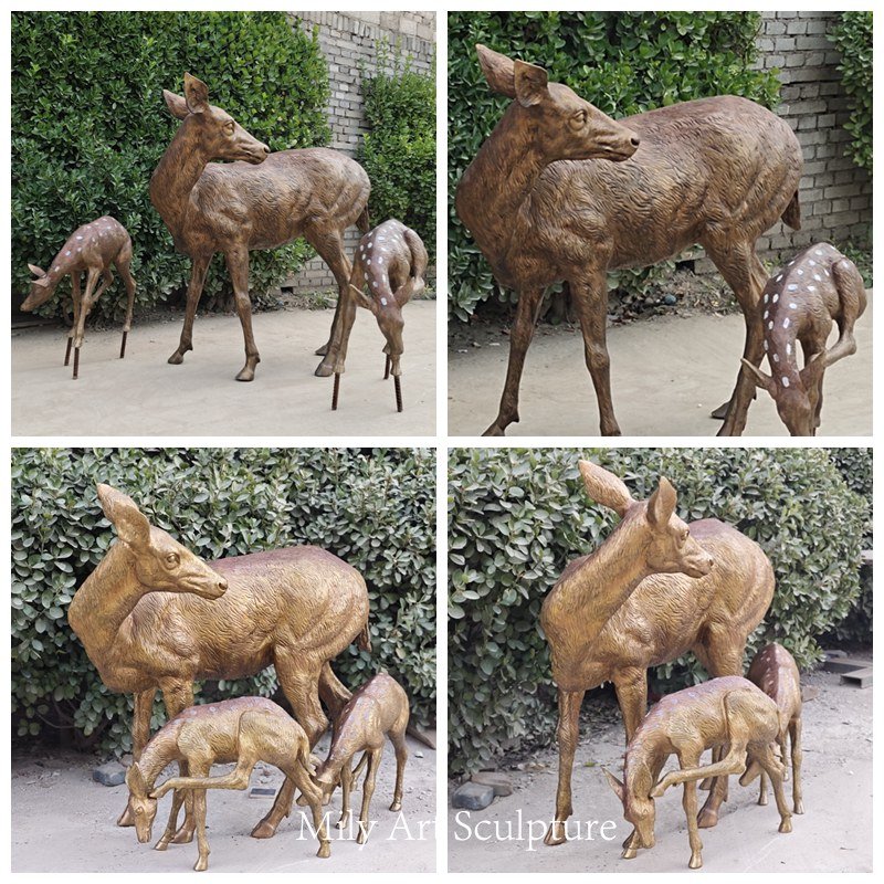 Casting Bronze Mother Deer and Two Fawn Statue Details