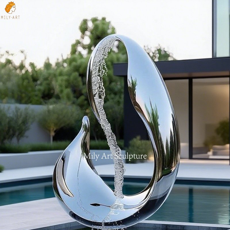 Custom Polished Abstract Stainless Steel Swan Fountain