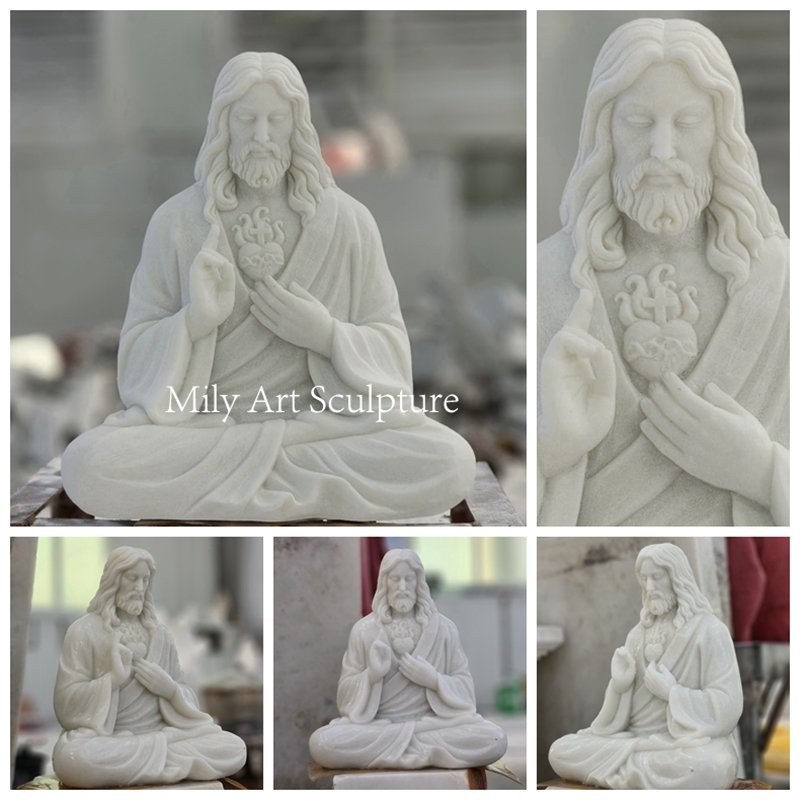 Hand Carved Marble Meditating Jesus Statue Details