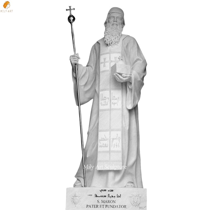 White Life Size Marble Statue of Saint Maron