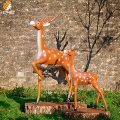 Modern Art Bronze Sika Deer Statue for Outdoor Yard Decor