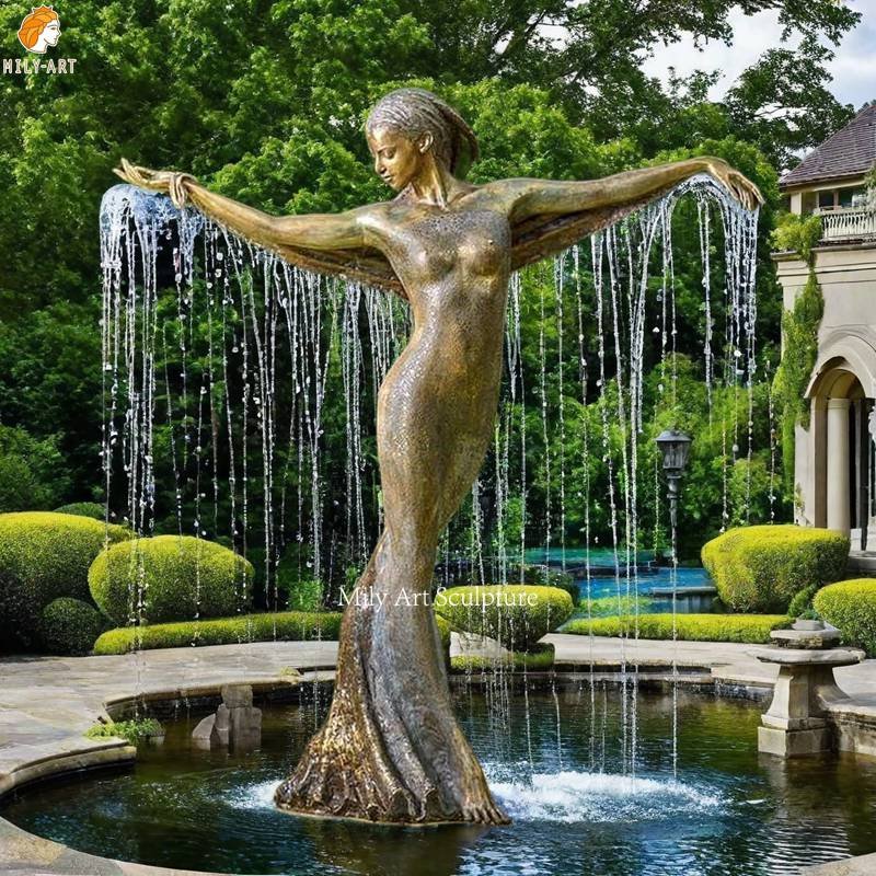 Outdoor Hand Cast Bronze Water Fountain Statue of Dancing Lady