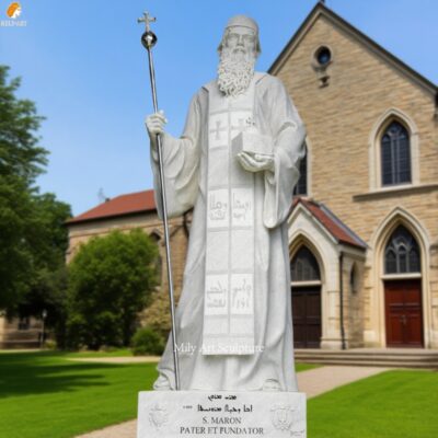 Religious Marble Statue of Saint Maron for Church Decor