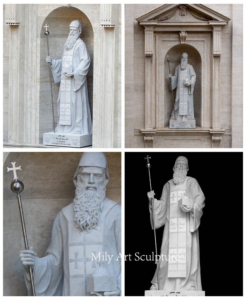 Religious Marble Statue of Saint Maron Details